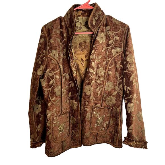 YAK MAGIK NEPAL REVERSIBLE Embossed Velvet Raw Edge Jacket Womens Size Medium - Picture 1 of 9